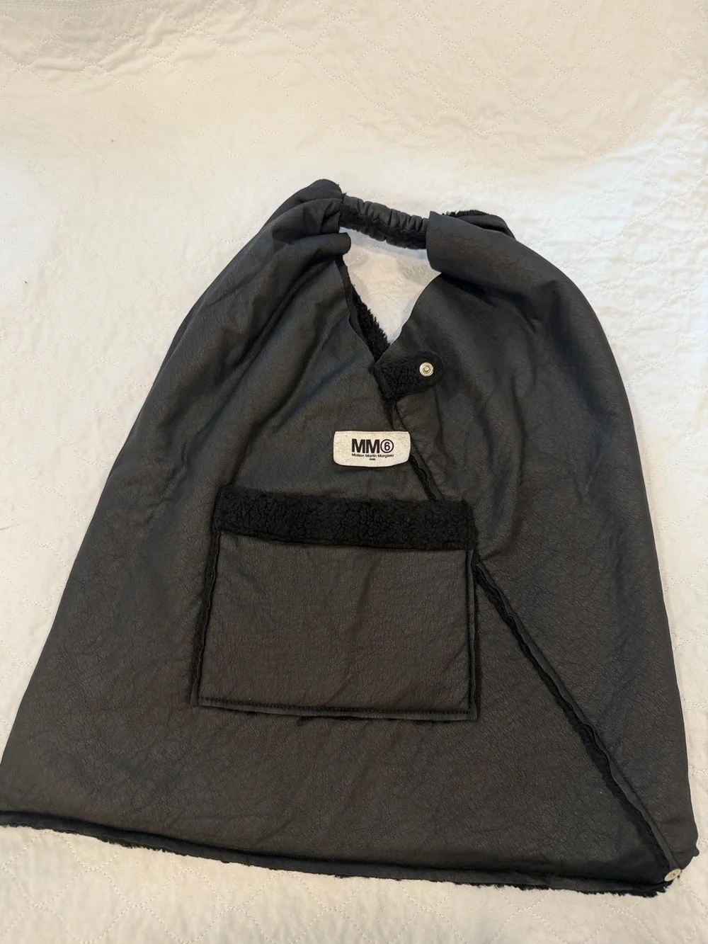 MM6 Maison Margiela Japanese Faux Shearling Tote Bag Black Large Unisex Auth‎